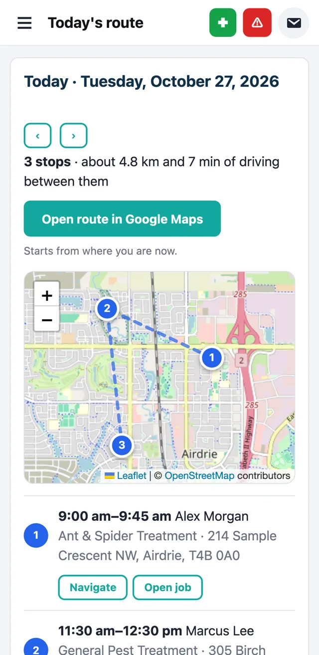 CrewNavio Today’s route on a phone