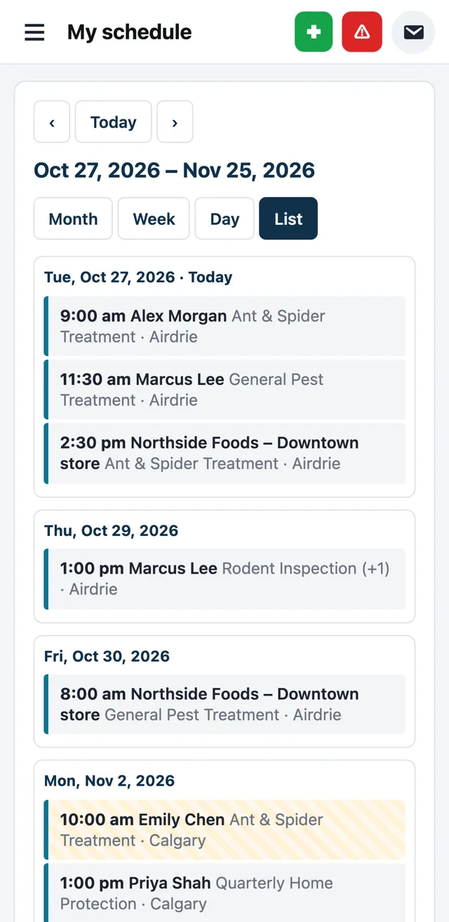 CrewNavio Technician schedule on a phone