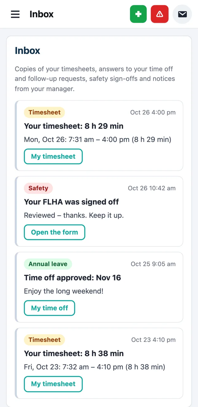 CrewNavio Messages on a phone